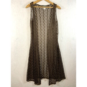 Vintage Dots Women Open Crochet Longline Duster Cardigan‎ Top Sz S Boho Festival